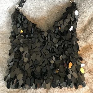 Swishy black large sequins shoulder bag.